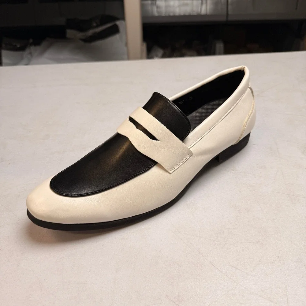 Santimon Men's US 11 White/Black Penny Loafers Slip On Dress Shoes